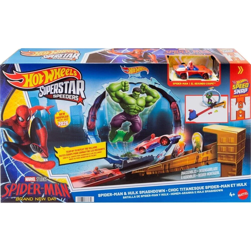 Hot Wheels Marvel Spider-Man Hulk Smash Down Track Set with Die-Cast Vehicle